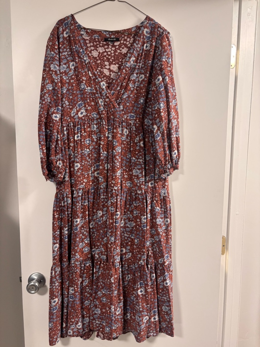Madewell Brown Floral Midi Dress with Blue Accents - Picture 4 of 4